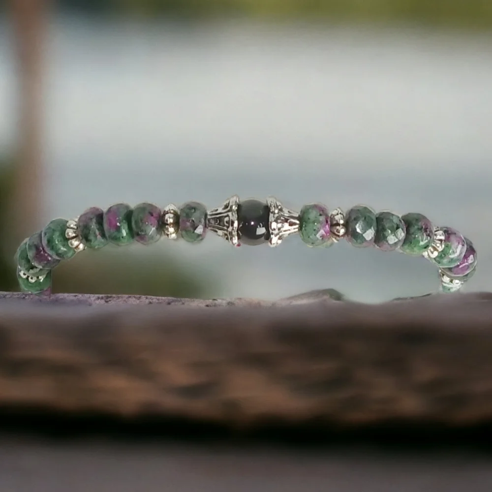 Ruby Zoisite & Obsidian Mala Bracelet Y2K  Crystalcore Egirl New Age Grunge 00s